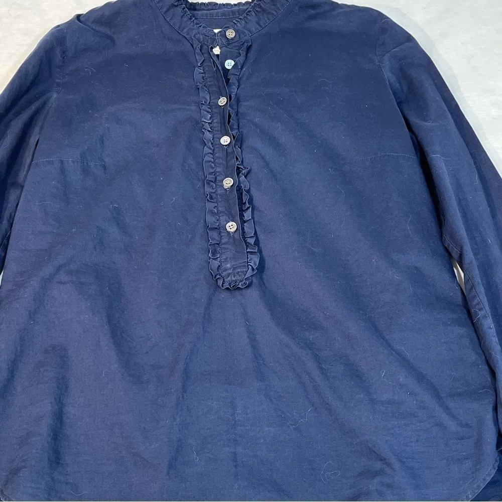 J. Crew Popover Blouse Chambrais Ruffles Small Petite